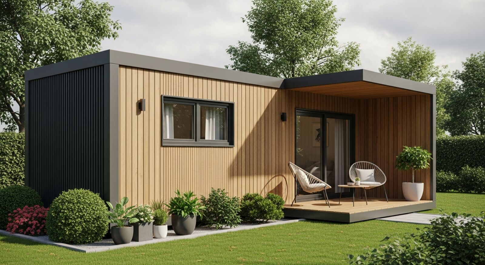 Containerhaus mit 40 qm Wohnfläche – kompaktes Zuhause mit moderner Fassade und Terrasse Containerhaus mit 40 qm Wohnfläche – kompaktes Zuhause mit moderner Fassade und Terrasse
