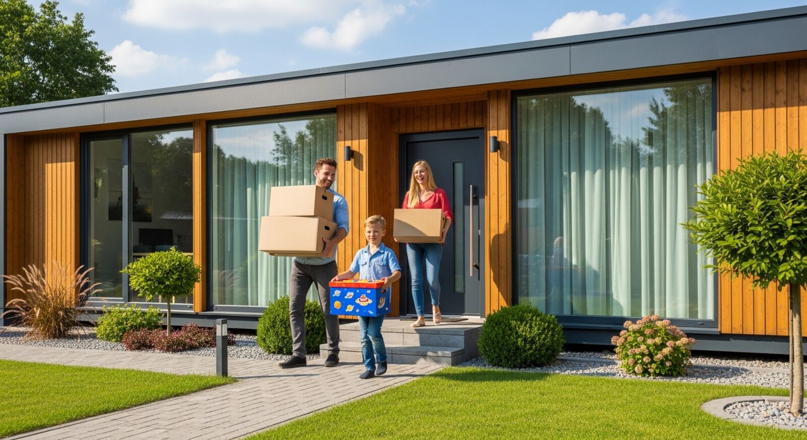 Familie zieht in ihr neues Containerhaus ein – Umzugstag am modernen Eigenheim