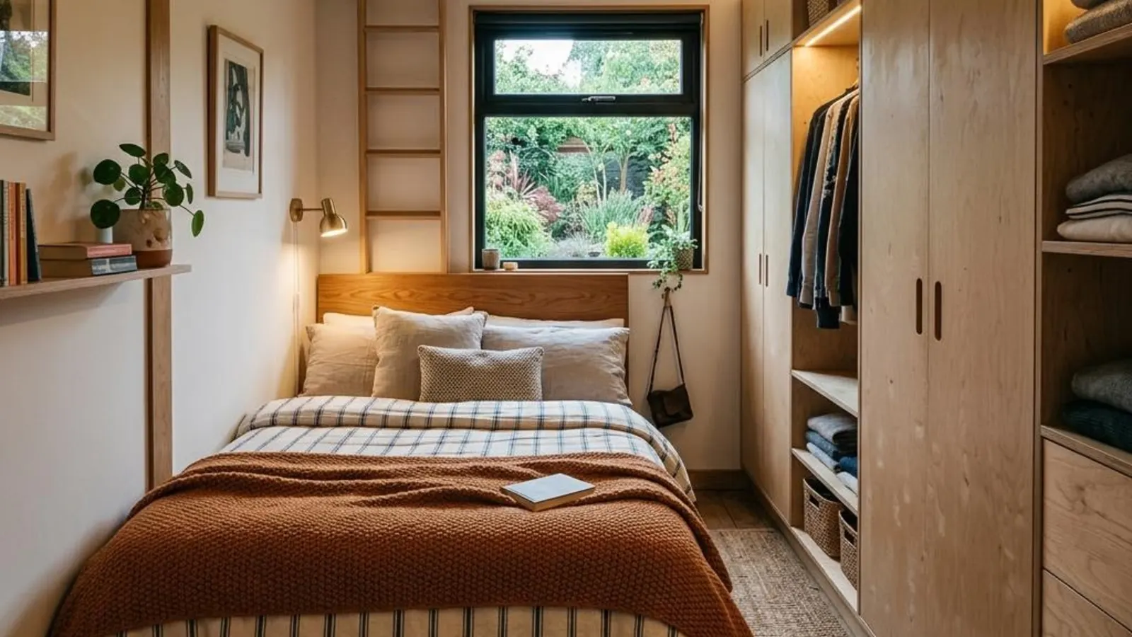 Schlafzimmer im Containerhaus mit Einbauschrank und Doppelbett auf kompakter Modulbreite